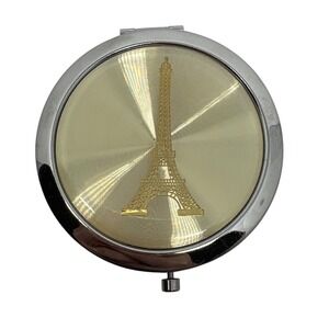 Vintage Eiffel Tower Compact Mirror Silver Gold Paris Travel Makeup Pocket Case